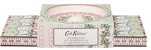 Cath Kidston Incense Ceramic Holder with 20 Incense Sticks | Home Fragrance, Ash Catcher, Beauty Housewarming Gift, Meditation, Relaxation, Cruelty and Vegan Free