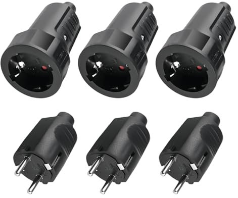 3 conectores Schuko de acoplamiento: Sporgo macho de 230 V IP44 para exteriores, protección de contacto con protección contra torceduras, 2 polos, 16 A y 3,7 kW, de goma para exteriores, 230 V, color