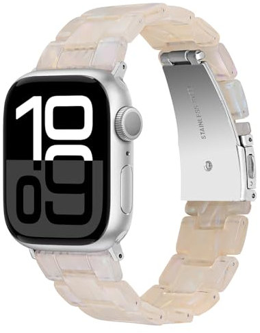 Miimall Resin Strap Compatible with Apple Watch Series 11 10 9 8 7 6 5 4 SE 3 2 1, Lightweight Band for iWatch 42mm(Series 10 11) 41mm 40mm 38mm, Adjustable Bracelet for Women Men-Iridescent