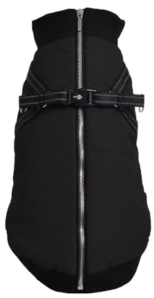 Bobby Safe Hundemantel mit integriertem Geschirr, Rückenlänge 30 cm, Fleece-Innenfutter, Reißverschluss Oben, reflektierend, Schwarz