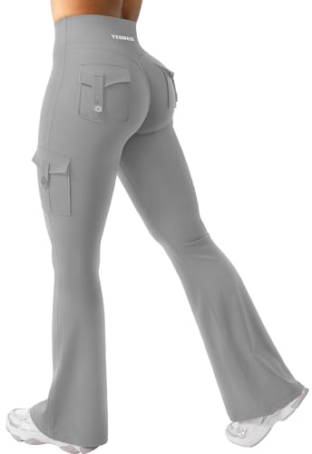 YEOREO CoreFlex Damen Invisible Scrunch Flare Leggings mit 4 Pockets | High Waist,Schlaghosen,Workout,Seamless,Push Up,Blickdicht,Yoga,Gym Legging,Butt,Sport