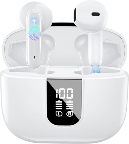 Auriculares inalámbricos Bluetooth 5.4, auriculares intraurales con 6 micrófonos, cancelación de ruido ENC, sonido envolvente 2025, ligeros/35 horas de reproducción/IP7 resistente al agua/pantalla LED