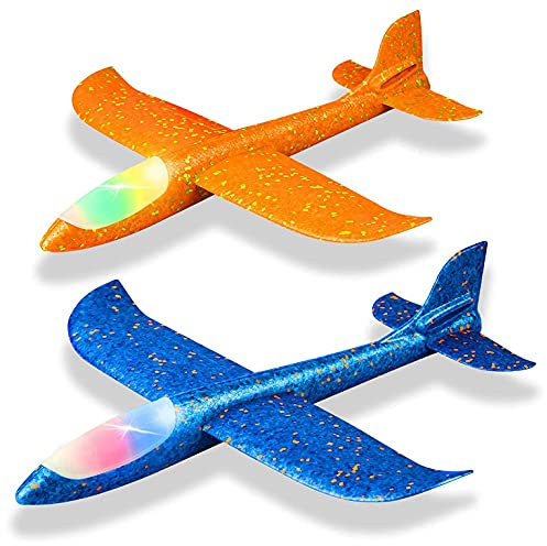 Agwuoetr 2 Pack LED Licht Flugzeug 48CM GroßEs Werfen Schaum Flugzeug Draussen Sport Hinterhof Geburtstag Feier Kinder Optimale Geschenke