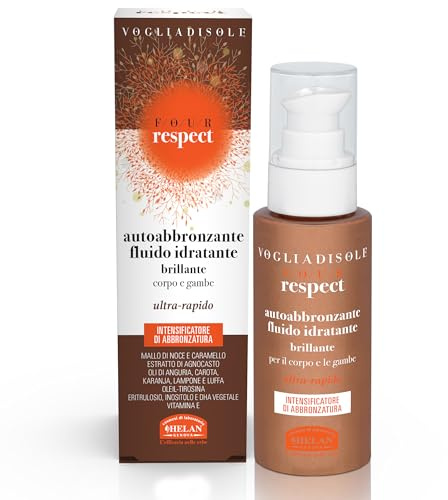 Helan, Vogliadisole Respect - Autoabbronzante Corpo Gambe Intensificatore Abbronzatura, Crema Abbronzante Corpo Fluida Profumata con Vitamina E, Inositolo e Agnocasto Ideale per Pelli Delicate, 100 ml