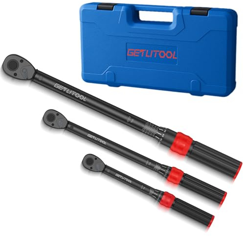 GETLITOOL Set Chiavi Dinamometriche 1/4 3/8 1/2, 3 Pezzi con Cricchetto Reversibile 72 Denti in Acciaio Legato, Chiave Dinamometrica per Bici, Moto e Auto, Gamma di Coppia 5-25Nm 10-60Nm 20-210Nm