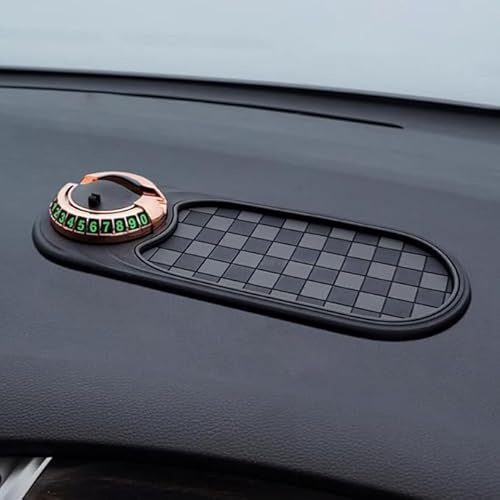 Eunmsi Multifunction Car Anti-Slip Mat, CaR Dashboard Mobile Phone Holder,Rotatable Anti Skid CAR Dashboard Pad,with Temporary Parking Numbe Pad for Phones, Sunglasses,Keys,Gadgets (Gray-Gold)