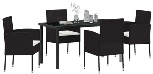 vidaXL Garten Essgruppe mit Kissen 5 pcs Schwarz Poly Rattan, Gartenlounge-Set, modernes Patiosofa, langlebige, UV-beständige Materialien, Gartenmöbel für Entspannung und Spaß