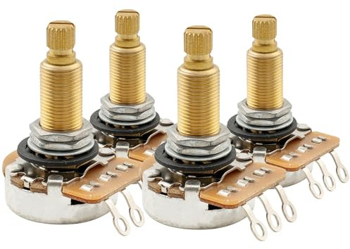 Musiclily Pro HD B500K Pots Brass Metric Split Long Shaft 19mm Linear Taper Potentiometers for LP/SG Style Electric Guitar Bass (Set of 4)