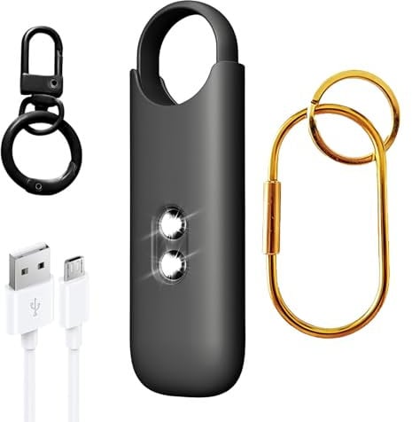 EUZUXU Persönlicher Alarm für Frauen, 130DB Wiederaufladbar Persönlicher Alarm Schlüsselanhänger, LED-Stroboskoplicht, für Kinder, Senioren, Frauen Sicherheit - Schwarz