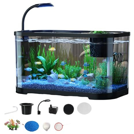 Kit Complet d'aquarium 11 l - Kit de démarrage - Aquarium Tropical avec Pompe à Eau, éponge filtrante, Panier hydroponique pour Poissons et Aquatiques