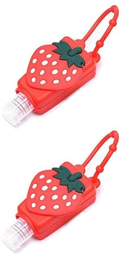 Rzcin 2 Pcs Strawberry Empty Travel Bottle Hand Sanitizer, Refillable Bottle Cosmetic Container for Cosmetic Containers, Silicone Case Keychain Carrier, Portable Travel Containers Tools