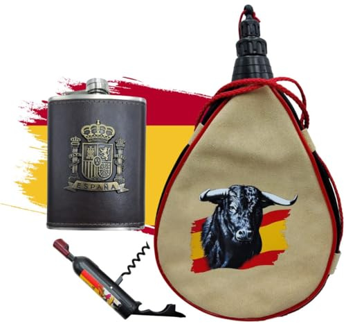 Botte de vin 1,5 litre, flasque et ouvre-bouteille 2 en 1 (Botte de vin 1,5 Toro, ouvre-bouteille et flasque Espagne)