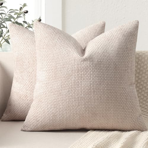 ZWJD Kissenbezug 50x50 2er Set Chenille Kissenbezüge Sofakissen Kissenhüllen Altrosa Dekokissen Weiche Sofakissenbezug für Couch, Bett und Wohnzimmer Heimdekoration Luxus Zierkissenbezüge
