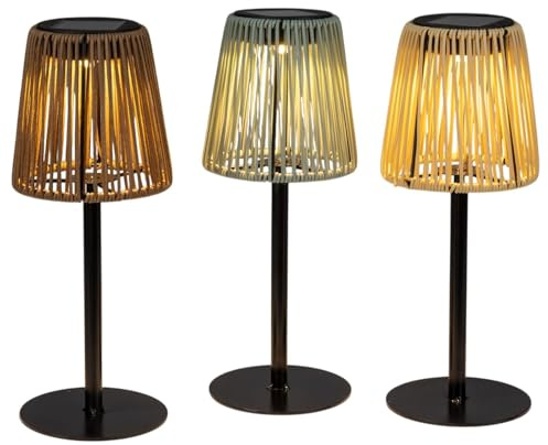 formano 3er Set Solar LED Gartenlampe Rattan Optik Solarleuchten Außen Outdoor Gartenlicht Balkon Terrasse Tischlampe Garten Deko mit warmweißem Licht, Metall & Rattanlook, Höhe 32 cm
