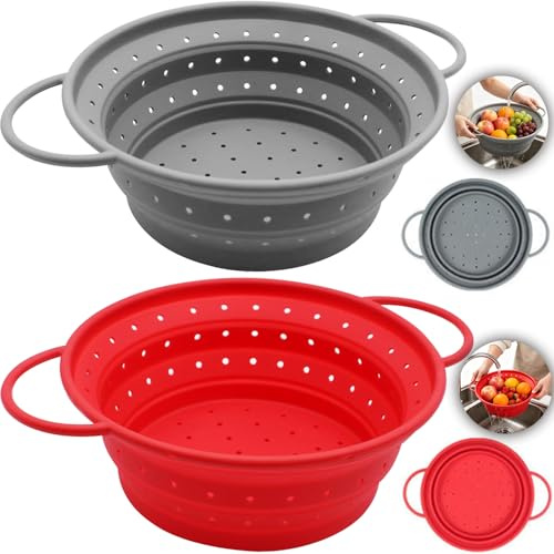 Cerkkapo 2PCS 33.5cm Groß Sieb Faltbar,Groß Abtropfsieb mit Doppelgriffen | Groß Pasta Strainer Nudelsieb Faltbar Abtropfsieb mit Doppelgriffen Spülmaschinenfest für Abtropfen von Nudeln, Obst,Gemüse