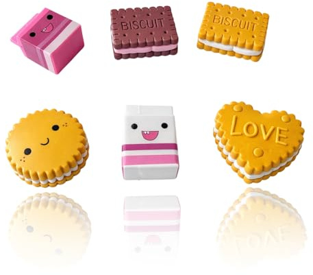 Radiergummi Kinder Set 6 Stück Kawaii Keks Radierer Mini Cookie Radiergummis Schule Schreibwaren Schüler, Weiche Bleistift Radierer Niedliche Schulsachen, Mitgebsel Kindergeburtstag Geschenk