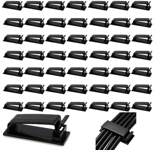 50 Clips Auto-adhésifs pour Câbles, Organiseur de Câbles en Plastique, Gestion des Câbles pour TV, PC, Ordinateur Portable, Câble Ethernet, Bureau, Maison, Noir