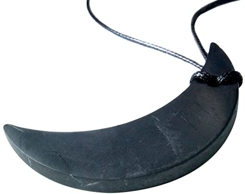 Heka Naturals Shungit Kristall Halskette Anhänger | Heilkristalle & Chakra Halskette - Edelsteinschmuck für Männer & Frauen - Spirituelle und freudige Geschenke (Demie Lune)