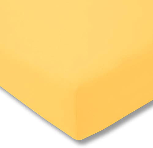 ESTELLA Topper-Spannbetttuch Zwirnjersey | Sonne | 180-200x200 cm | passend für Topperhöhen von 7-10 cm | trocknerfest und bügelfrei | 97% Baumwolle 3% Elastan