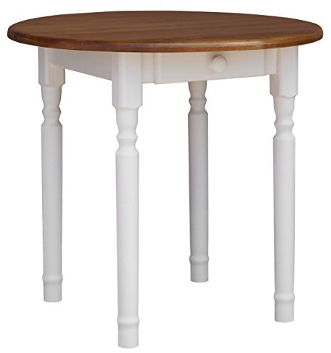 k koma Runder Kiefer Tisch Esstisch Holz Küchentisch weiß Honig Landhausstil Schublade (Eiche)