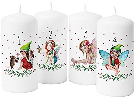 ilka parey wandtattoo-welt Adventskerzen Set Kerze Advent für Adventskranz Weihnachten Deko für Kinder Elfen und Feen ak01-04