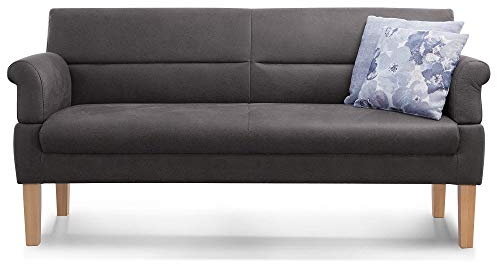 Cavadore 3-Sitzer Sofa Kira mit Federkern / Sitzbank für Küche, Esszimmer / Inkl. Armteilfunktion / 189 x 94 x 81 / Kunstleder grau