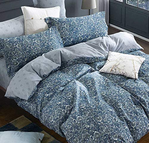 SLEEPBELLA Duvet Cover Queen, 600 Thread Count Cotton Blue & Green Paisley Floral Pattern Comforter Reversible Cover …