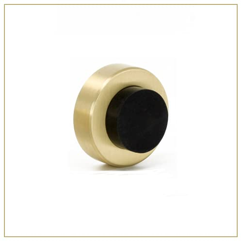 EVI Herrajes | Door Stop for Wall Mounting | 35 x 18 mm | Golden Brass | Black Rubber | Anti-Shock Cushion | for Handles | 2 Installation Modes | 04025435TPMLMT