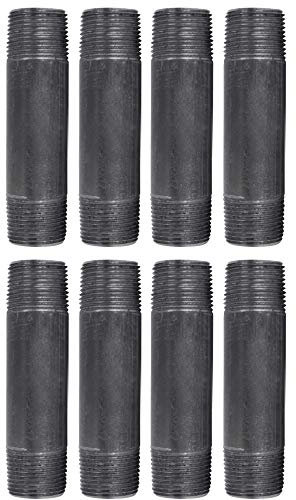 Pipe Decor 3/4 x 4 Malleable Cast Iron Pipe, Pre Cut, Industrial Steel Grey Fits Standard Three Quarter Inch Black Threaded Pipes Nipples and Fittings, Build Vintage DIY Furniture, 8 Pack