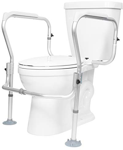 Vive Toilet Frame - Bathroom Safety Rail - Non Slip for Adults, Seniors, Elderly - Heavy Duty Assist Handrail - Adjustable Height Grab Bar with Padded Handles (Silver)
