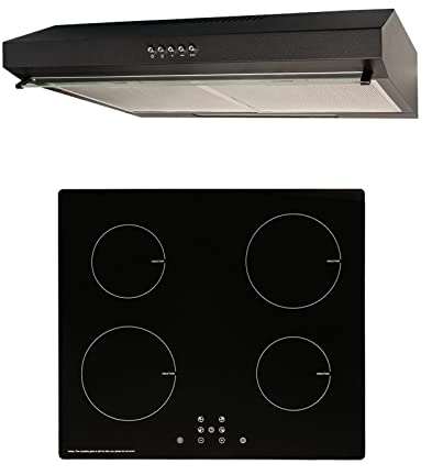 SIA 60cm 4 Zone Black Touch Control Induction Hob & Visor Cooker Hood Extractor