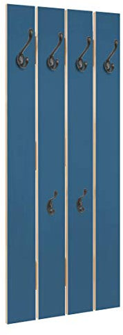 Bilderwelten Wandgarderobe Holz - Preussisch-Blau Garderobenpaneel + Haken schwarz, 100x40 cm