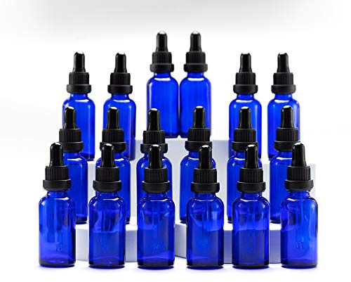 Yizhao Blue Glass Dropper Bottles 30ml, with Glass Pipette Dropper, for Essential oil, Aromatherapy, Laboratory, Massage, Makeup, Mixing, Travel– 18Pcs