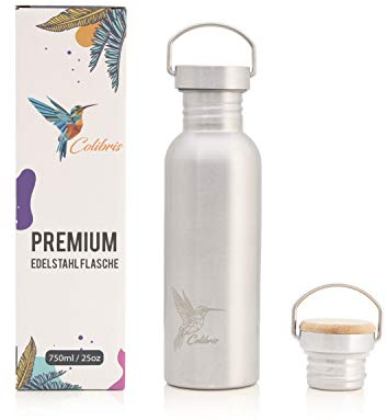 Colibris Edelstahl Trinkflasche | Wasserflasche 750ml | Trinkflasche Sport und Büro