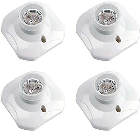 E27 Wandfassung Weiß mit Gewinde für LED-Leuchtmittel, AC 220V, Fassung E27 ohne Kabel, Garage Deckenfassung Plastik, Lampenfassung Wandmontage Deckenmontage für Keller Holzwand, 4er-Set
