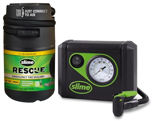 Slime 50138 Flat Tire Puncture Repair, Smart Spair Plus, Emergency Kit for Car Tires, Includes Sealant and Tire Inflator Pump, Suitable for Cars and Other Highway Vehicles, 12 Min Fix
