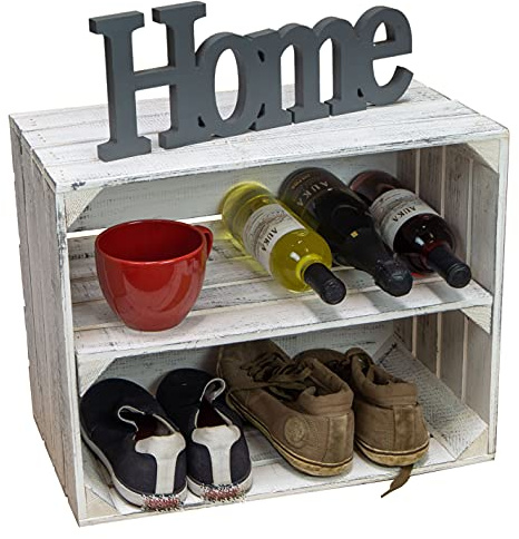 Kistenkolli Altes Land Massive Schuh- Bücherregalkiste Obstkiste Weinkiste Maße ca 50 x 40 x 31cm Weinkisten Dekokiste Regal (Shabby Weiss)