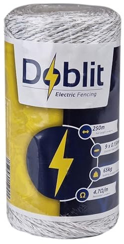 DOBLIT Poly Wire Electric Fencing Conductor Wire 6 Strand 9 Strand Multi-Colour Paddock Electric Fencing Cattle Sheep Horse Pets Crop Protection Pest Deterrent (White 9-Strand 250m)