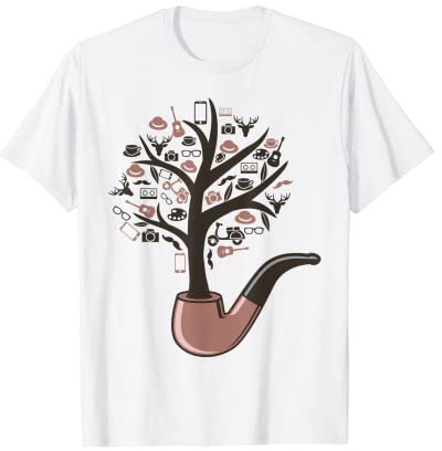 Herren Hut Brille Kamera Bart Tabakpfeife T-Shirt