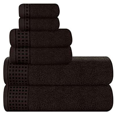 GLAMBURG Ultra Soft 6er-Pack Baumwoll-Handtuch-Set, enthält 2 übergroße Badetücher 70 x 140 cm, 2 Handtücher 40 x 60 cm und 2 Waschbetten 30 x 30 cm, Umweltfreundlich und 100% recycelbar, Braun