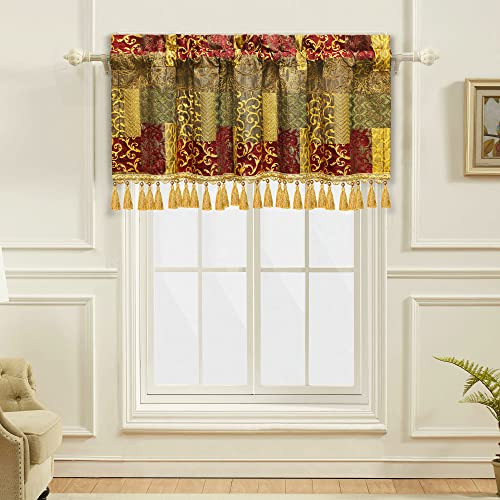 TOPLUXE Scheibengardine, Kurzstore für Schlafzimmer Esszimmer Wohnzimmer Küche, Damast Volant für Fenster 137x46 cm 1 Stück (Patchwork)