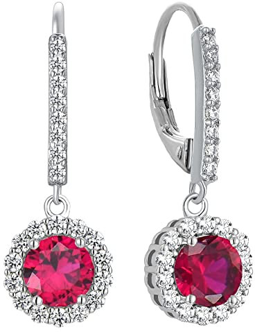 YL Damen Ohrhänger 925 Sterling Silber Juli Geburtsstein Rubin Runden Tropfen Ohrringe