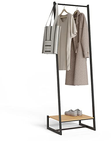 Newlux - Kleiderständer bis 24kg Hangy One 20, mit Schuhregal, Garderobenständer aus Metall mit hoher Stabilität, Einfache Montage, Kratzfester Boden | kompaktes Design | 50 x 40 x 160 cm | Schwarz