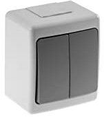 Doppel Aufputzschalter IP44 16A/250V Schuko Aufputz Feuchtraum Steckdose Grau