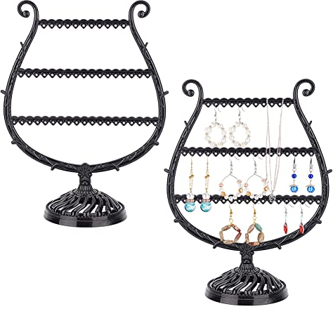 FINGERINSPIRE 2 Sets Ohrringhalter In Weinglasform 27 cm Hoch Schwarzer Acryl Ohrring Organizer Ständer Mit 3 Ebenen Und 47 Löchern Kleiner Schmuckständer Für Schminktisch Arbeitsplatte
