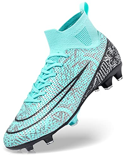 DimaiGlobal Fußballschuhe Herren High Top Spike Microfaser Cleats Professionelle Fussballschuhe Jugendliche Athletics Trainingsschuhe Outdoor Sportschuhe Fußball Stiefel 44EU Türkis
