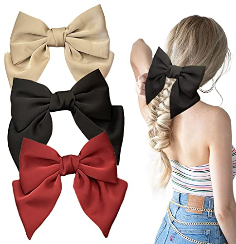 Haarschleife Schwarz Damen Haarspange Mit Satin-Schleife Rot Groß Haarschleifen Clip Französischer Haarspangen Für Frauen Mädchen