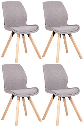 CLP 4er Set Stuhl Luna Kunststoff I Stoff I Samt I Kunstleder I Lehnstuhl mit Holzgestell, Farbe:grau, Material:Stoff