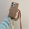 Rokmym Coque pour iPhone 13 avec Cordon Collier pour Étui Colliers de cellulaire Corde Coque avec Bracelet Lanyard Antichoc en Souple Silicone TPU Silicone Bumper Coque pour iPhone 13, Brun