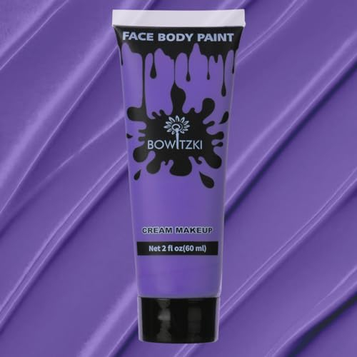 Bowitzki Pintura facial y corporal de 56.7 g, maquillaje en crema, 60 ml, pintura facial a base de agua, efectos especiales para adultos, niños, Halloween, Navidad, fiesta, escenario, cosplay (Morado)